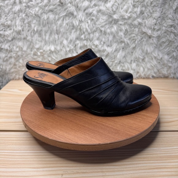 Sofft Black Leather Heeled Mules Slip On Clogs Shoes Pointed Toes Womens Size 10 - Picture 1 of 8